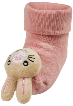 Baby-Rasselsocken Hase – Blümchenprint & Rasselfigur