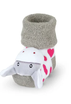 Baby-Rasselsocken Motiv Esel, Weiß mit Herzen