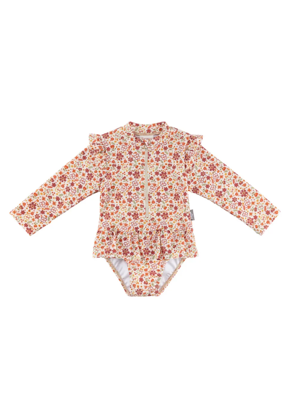 Langarm-Badeanzug Blumen mit Volants & UV-Schutz 50+