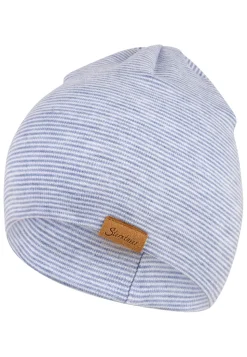 Melierte Beanie mit Streifen – 2 Tragevarianten