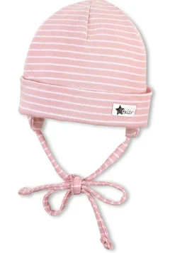 OCS Beanie aus Ringeljersey in Samtblau und Rosa