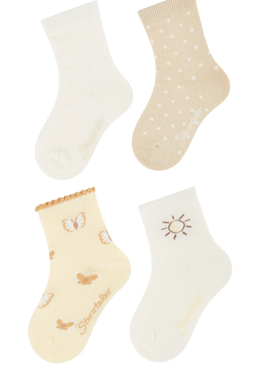 Socken 4er Pack mit Schmetterlings- und Sonnenmotiven