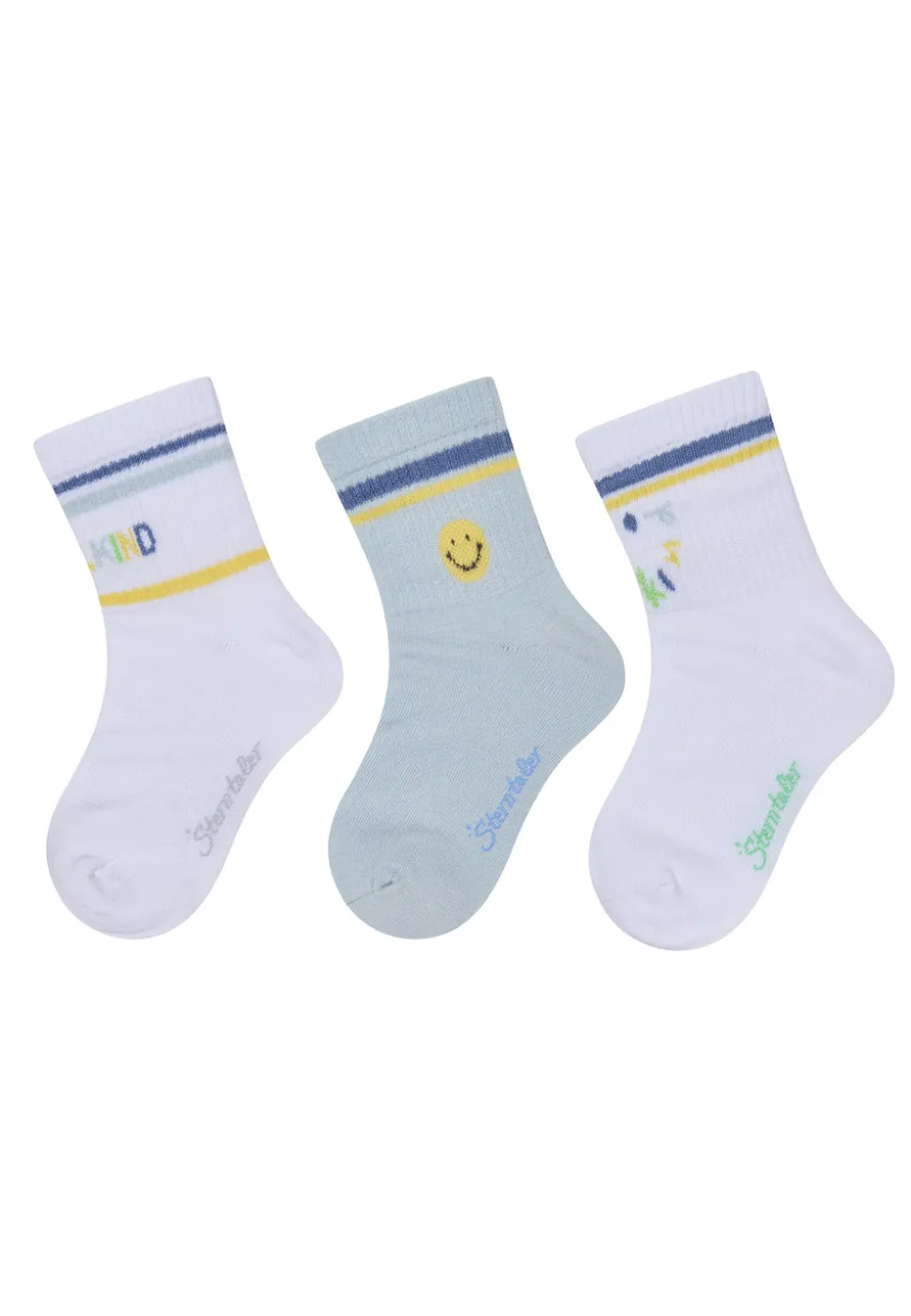 Socken 3er Pack mit Schulkind- und Smiley-Motiven