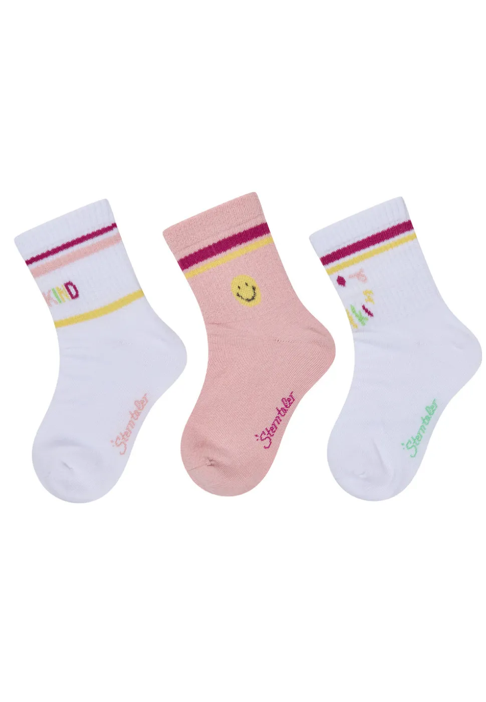 Socken 3er Pack mit Schulkind- und Smiley-Motiven