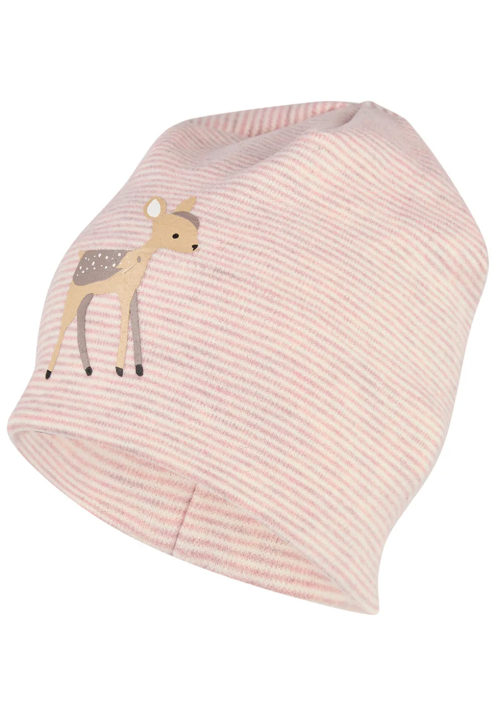 Streifen-Beanie mit Rehkitz-Print – weich & dehnbar