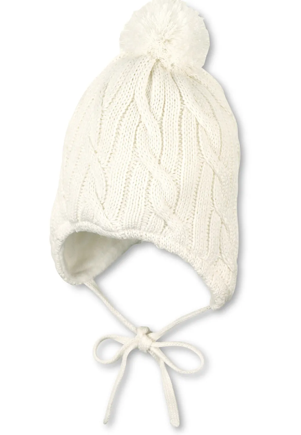 Strickmütze mit Pompon & Zopfmuster
